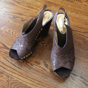 Michael Kors Brown Leather Wooden Wedge Heel 9W